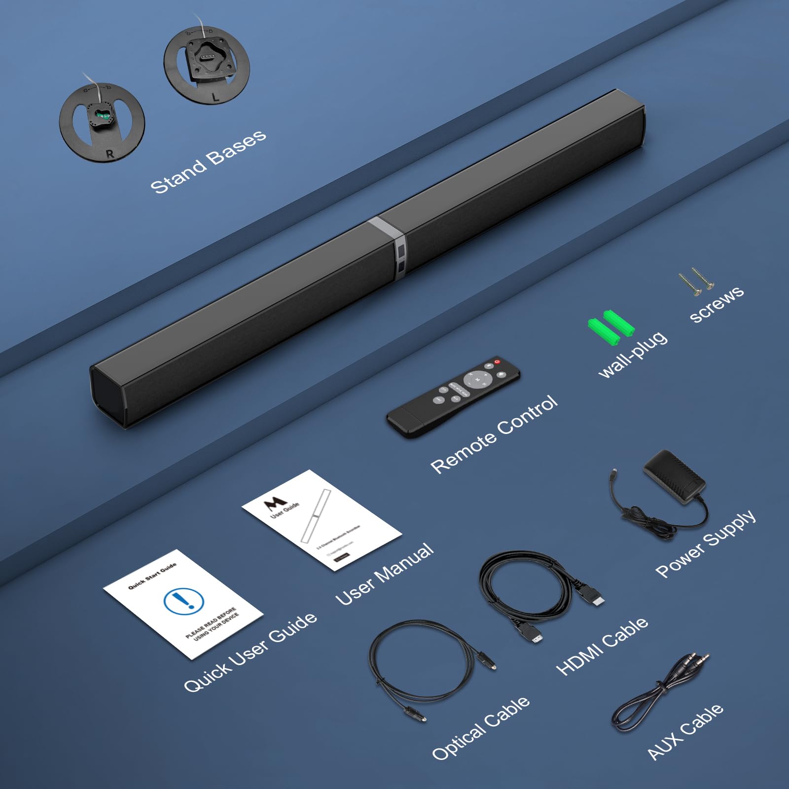 MZEIBO 80W Sound Bar for TV with Detachable Speakers - Bluetooth